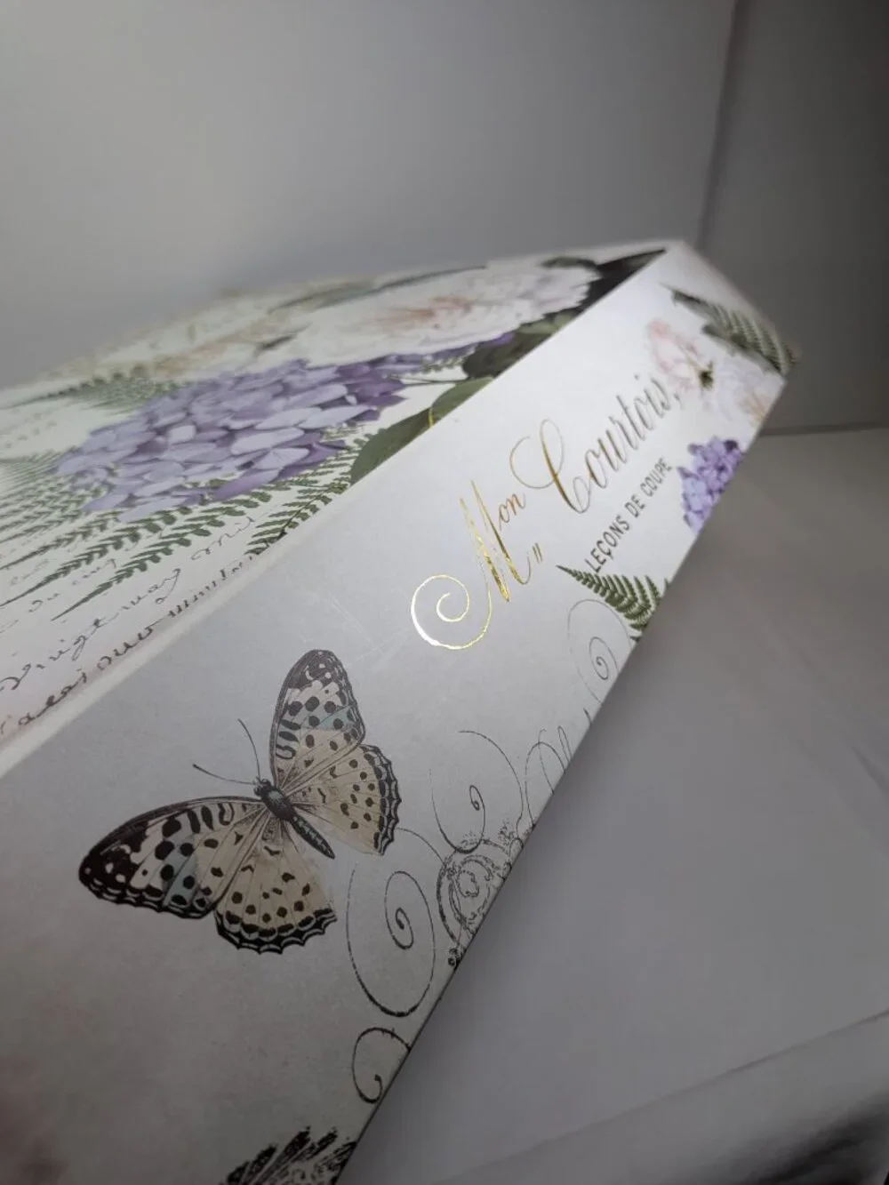 Paris Dressmaker Storage Box Large Hydrangea Peony Gold Metallic Floral Art